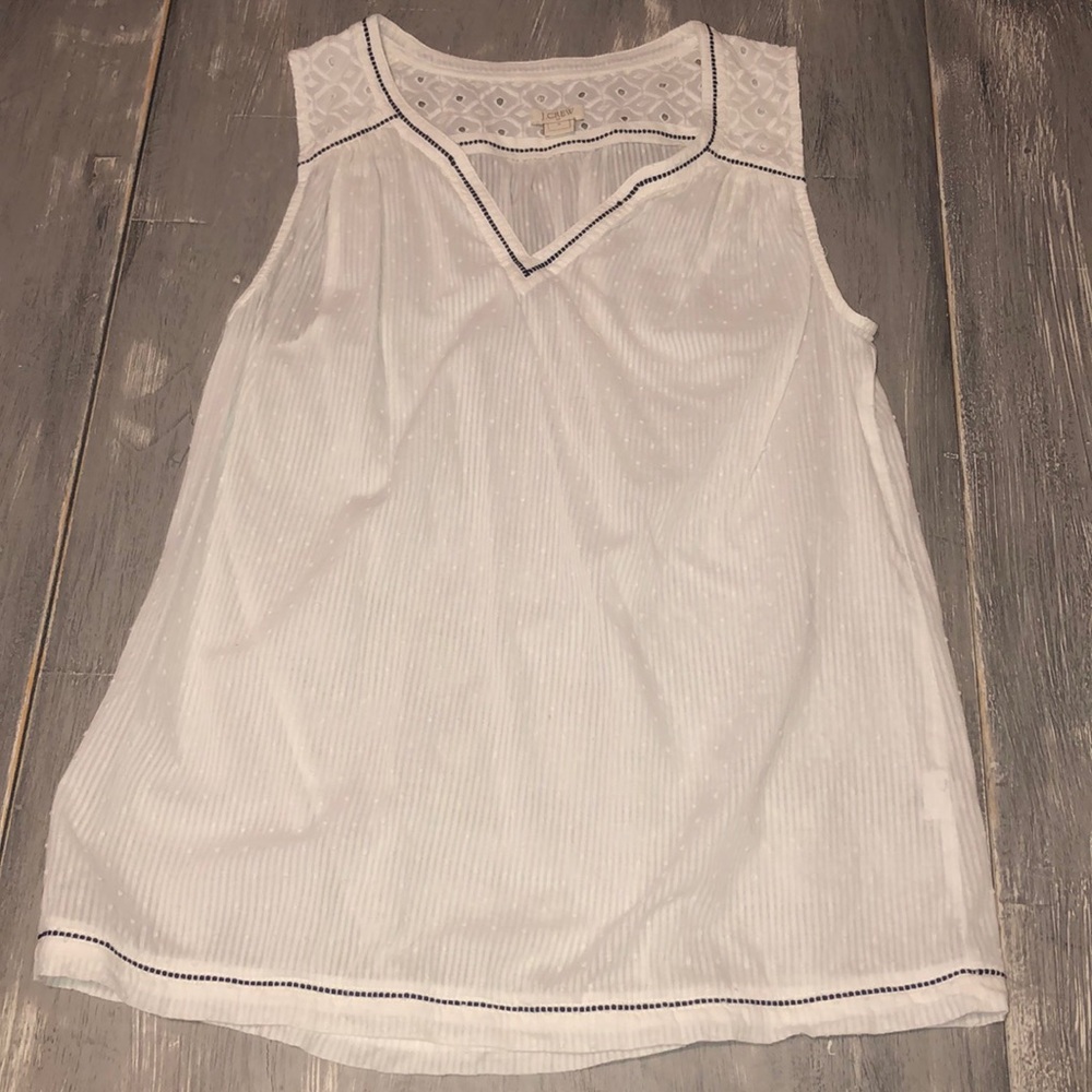 J. Crew White Tank Top w/ Blue Detailing